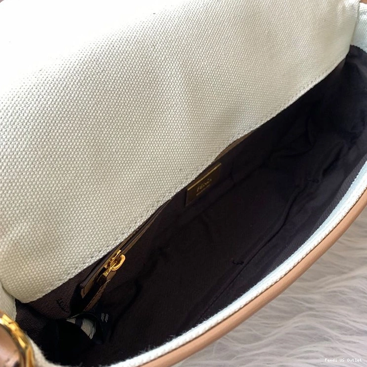 Vintage HOT FF Apricot Canvas Bag Fendi Motif Medium In Baguette 0814